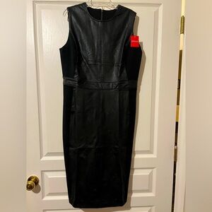 Spanx leather-like fitted black dress
